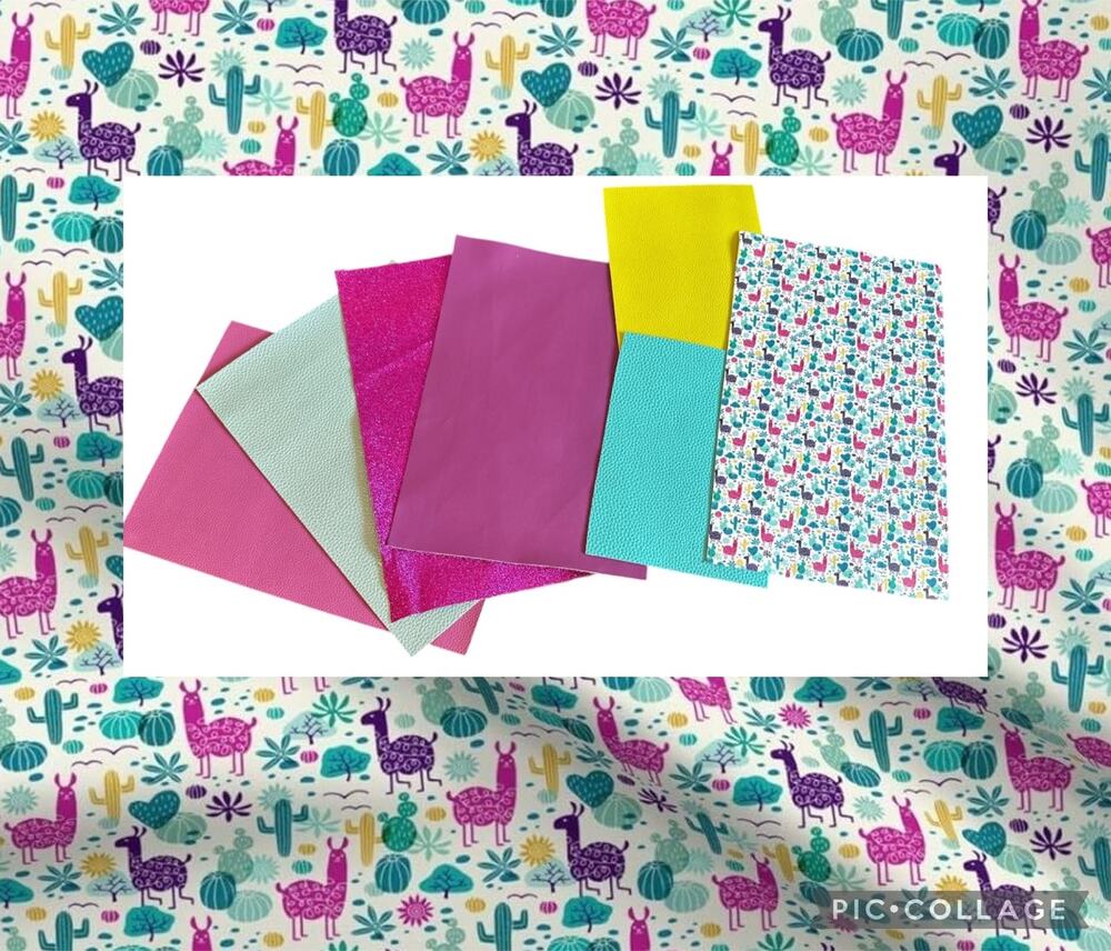 Llama Faux Leather sheets Bright Yellow Glitter Pink Teal Faux Leather crafts